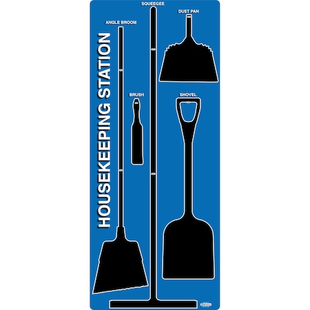 5S Supplies 5S Housekeeping Shadow Board Broom Station Version 5 - Blue Board / Black Shadows No Broom HSB-V5-BLUE-BO
